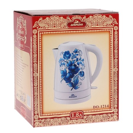 Electric Dobrynya kettle DO-1214, Metal, 2 l, 2000 watts, white with blue colors-8