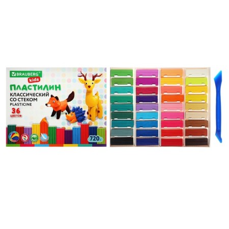 Plasticine 36 -ZV 720 g Brauberg Kids, with a stack. Quality
