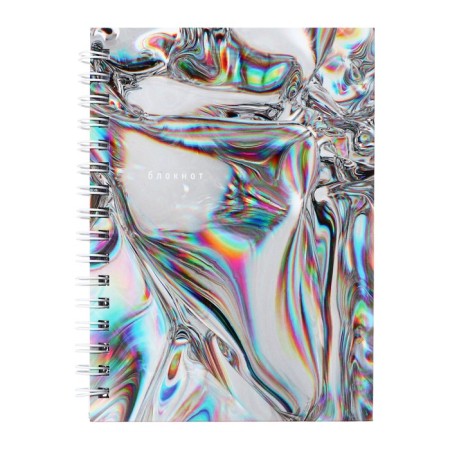 Notepad A6, 80 sheets in a cage, on a crest, "cosmic colors", a solid cover, lamination Soft-Touch, block 70g/m2