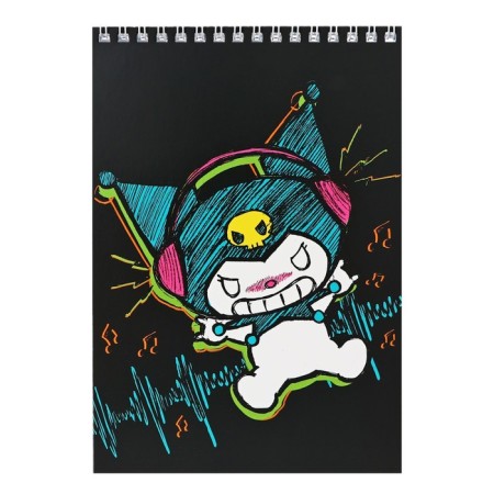 Notepad A5, 60 sheets in a cage on the crest of Kuromi, cover pulp cardboard, offset block