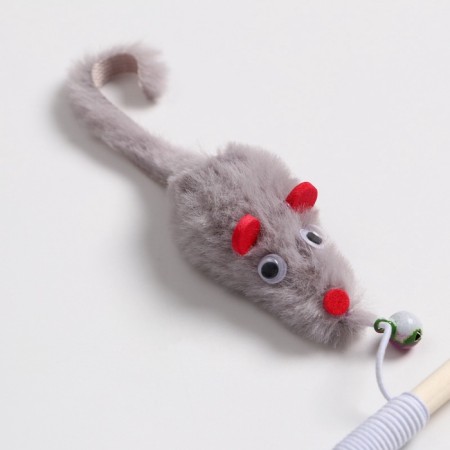 Teaser - fishing rod "mouse with a bell" on a wooden stick-3