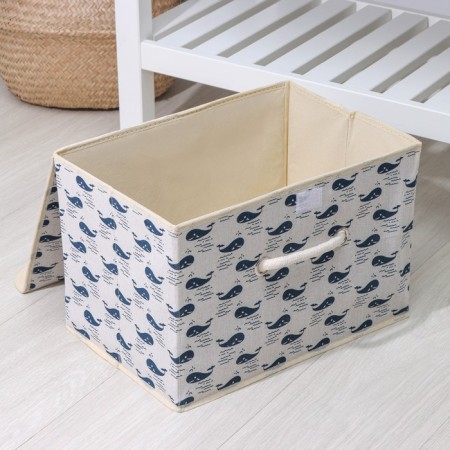Stelly box for storage with a lid "Whales", 37 × 26 × 24 cm, white color-3