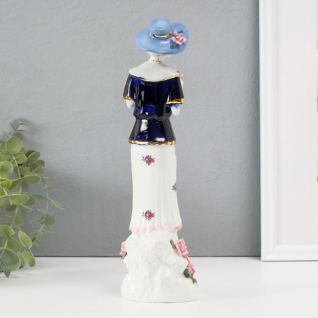 Souvenir Ceramics "Madmoiselle in a hat with a rose in the hands" Cobalt 28x7.5x8.5 cm-3