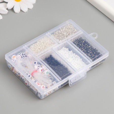 Glass 8/0 in the box "Black and white" beads + thread 0.8 mm 5 m 12x8.4x2.2 cm-2