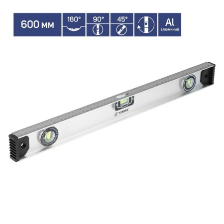 The level of aluminum tundra "rail", 3 eyes (1 rotary), 600 mm