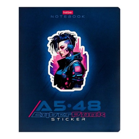 Тетрадь 48л кл Cyberpunk sticker, обл мел карт, выб мат лак, бл 65г/м², МИКС-6