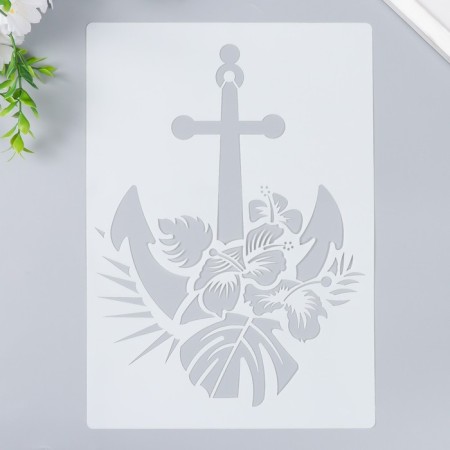 Stencil plastic "Anchor and palm leaves" 29.7x21 cm