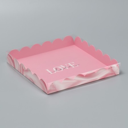 Cookie box, confectionery packaging with PVC lid, “silk love”, 21 x 21 x 3 cm