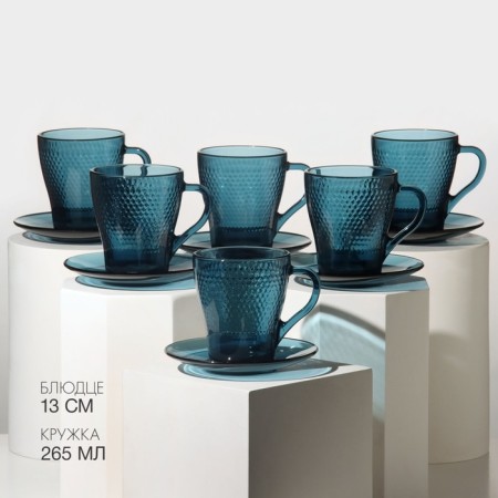 Tea glass set "Idell", 12 items: 265 ml mug, 6 pcs, saucer d = 13 cm, 6 pcs, color London Topaz