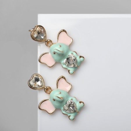 Emall earrings "Elephants" with hearts, colored in silver-1