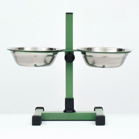 Stand with bowls, 2 x 500 ml, height 30 cm, collapsible, green-2