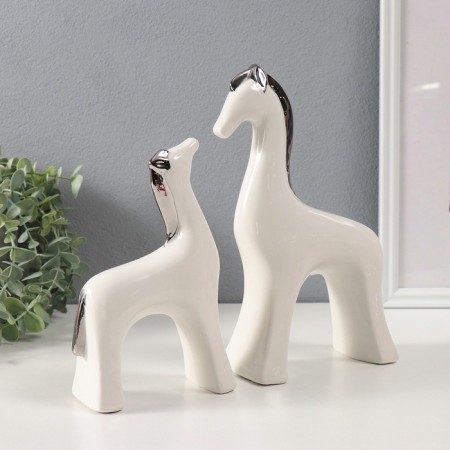 Souvenir Ceramics "Horses with a silver mane" set 2 pcs H = 19.5 cm 7x16x24.5 cm-1
