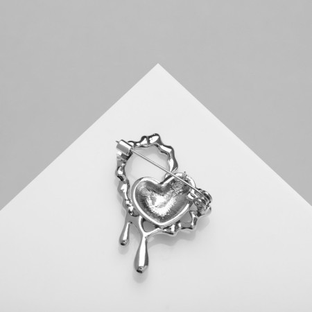 Brooch "Heart" Abstract, red color in silver-2