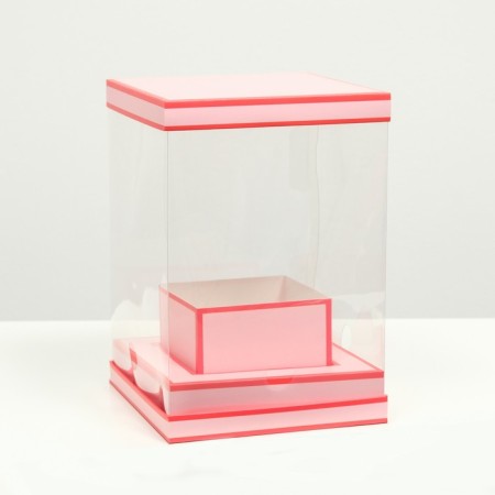 Box for flowers with a vase and PVC windows are folding, saturated pink, 16 x 23 x 16 cm-1