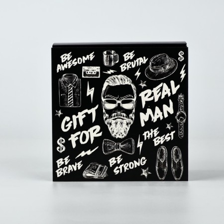 Gift folding box, packaging, Gift for Real Man, 14 x 14 x 8 cm