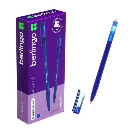 A pen with erasing ink gel Berlingo Apex E, 0.5 mm, trihedral, blue ink blue