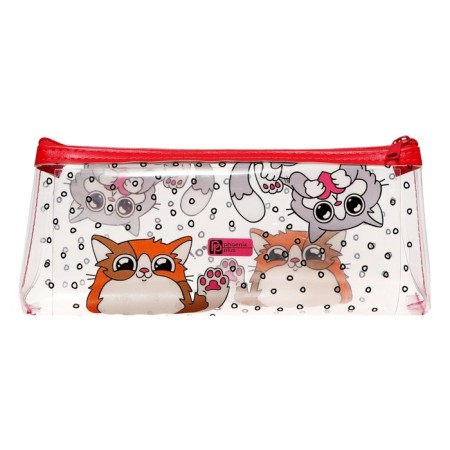 Penal soft, 1 department, 90 x 210 x 35 mm, voluminous, silicone, Phoenix "Two cats" White/pink 65733-2