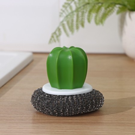 Cactus shade brush for washing dishes, metal sponge, d = 8 cm-2