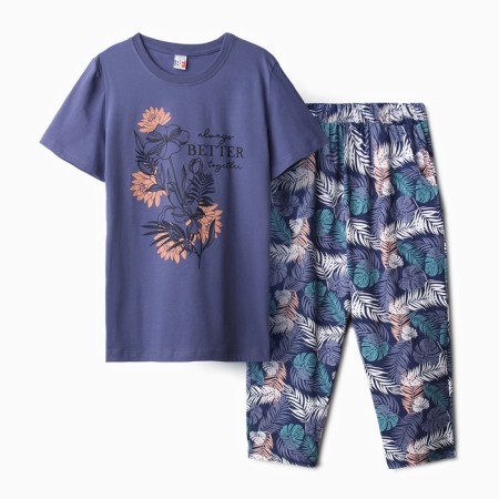 Homemade female set (T -shirt, capri), purple color, size 48