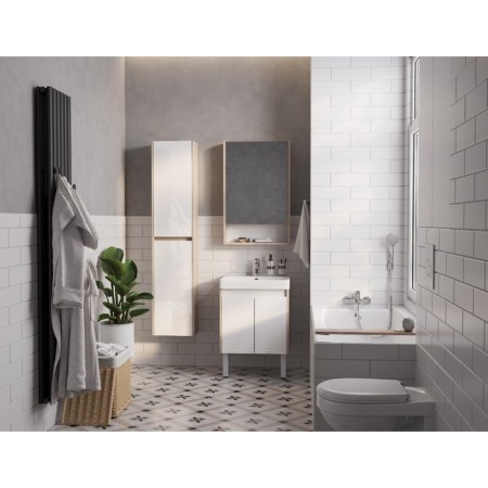 Tumbling under the Aquaton sink Scandil Doors, 55 cm, white gloss color, oak Verona-8
