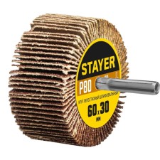 Круг лепестковый шлифовальный STAYER 36608-080, P80, d шпильки = 6 мм, 60 х 30 мм