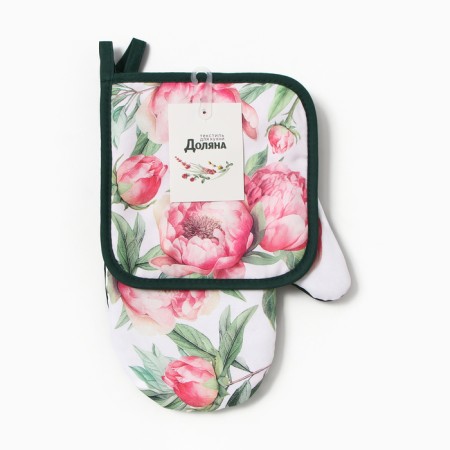 Kitchen "peonies" mittens-seizure 20x27cm, severity 17x17cm 100% p/e-4