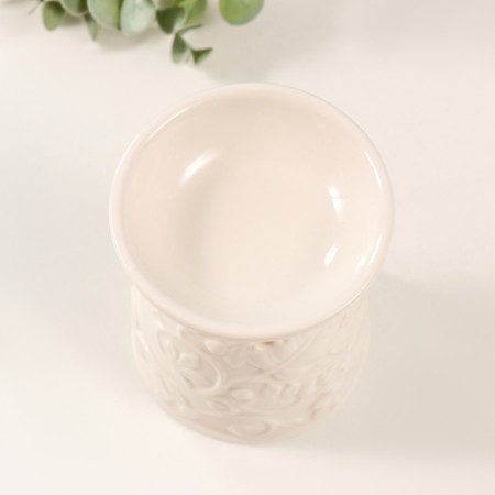 Aroma lamp ceramics "plant pattern" white aged 9.5x9.5x12 cm-4