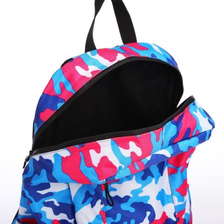 The backpack is waterproof with lightning, 3 pockets, blue/pink color-5