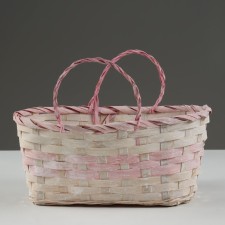 Wicker basket, d25 x 18 x 11/19 cm, pink, bamboo