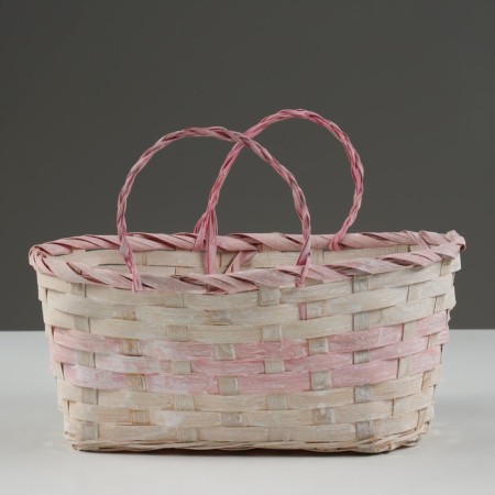 Wicker basket, d25 x 18 x 11/19 cm, pink, bamboo