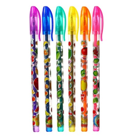 A set of gel pens, 6 colors, metallic, a body with a pattern, in a blister on a button