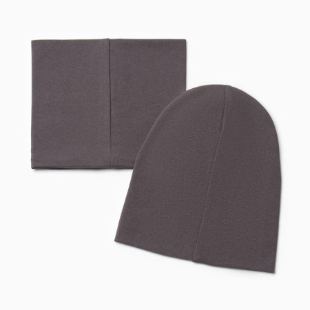 Set for a boy (snood and hat), dark gray color, size 50-54-3