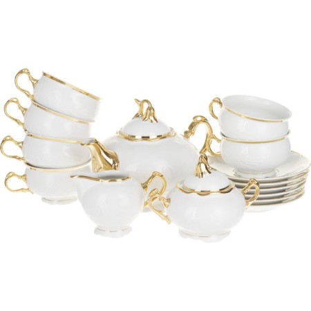 Tea Service 6/9 Tulip, DELIVERY “Snow -white tulip, golden holders”, 15 items