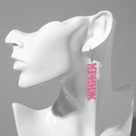 Acryl Earrings "Crown", pink color-3