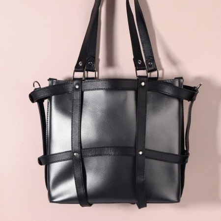 A portup for an artificial leather bag, 43 × 35 × 15 cm, black/silver color-3