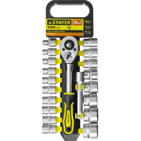 Set of end heads Stayer Standard, 1/2 ", rattle, extension cord, 8-32 mm-1