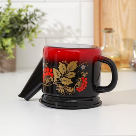 Hot teapot, 1 l, fixed handle, induction, red-black color, mixture-2