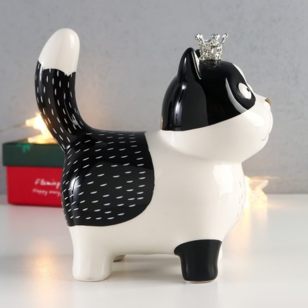 Souvenir Ceramics "Cat in the Crown" white-black with gold 16.3x7.5x15 cm-1