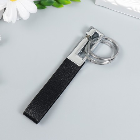 Metal keychain "Carabin Stylish with strap and 2 rings" black, silver-2
