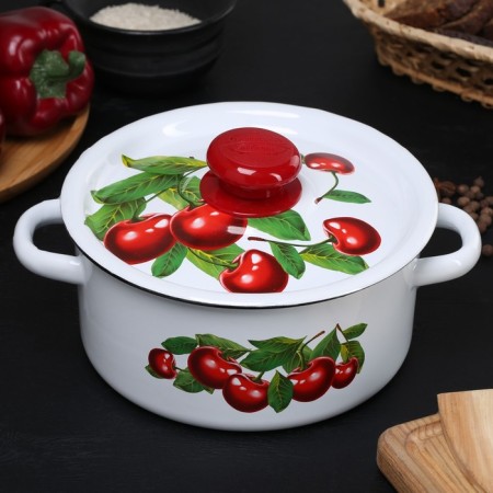 Pan, 2 l, metal cover, plastic handle, induction, mixture mix, white color