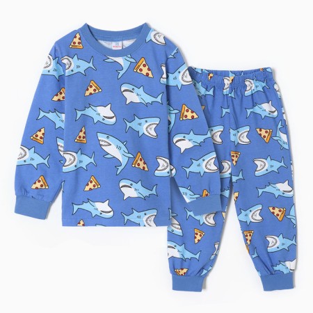 Pajamas for boys, blue color/sharks, height 104 cm