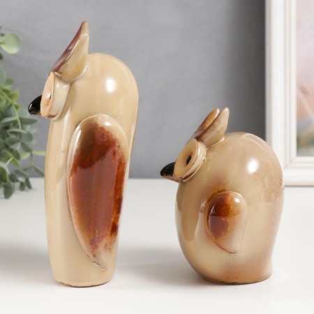 Souvenir ceramics "Two eagle owl" Beige set 2 pcs 11.5x9.5x7.5 18x9x7 cm-3