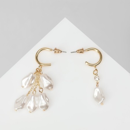 Earrings with pearls "Artemis" different drops, white color in gold