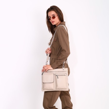 Bag Women's Cross-Bodi with a zipper, beige color-7