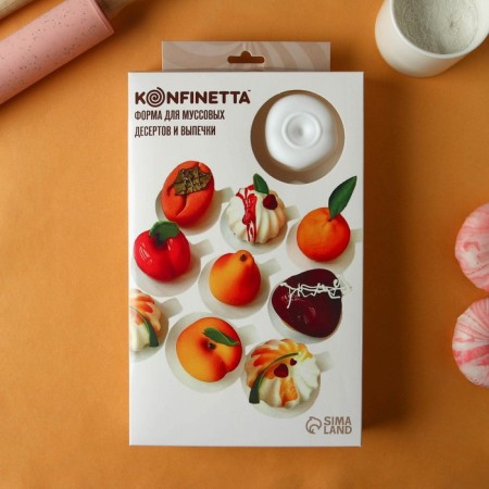 Form for mousse desserts and baking konfinetta “peaches”, silicone, 29.5 × 17 × 4.5 cm, 8 cells, white color-6