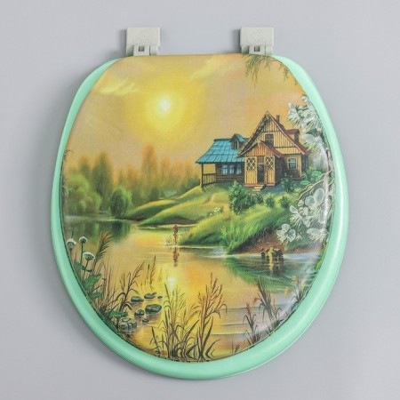 The toilet seat with a lid, Rossplast, 43 x 37 cm, soft, green color, Mix drawing-5