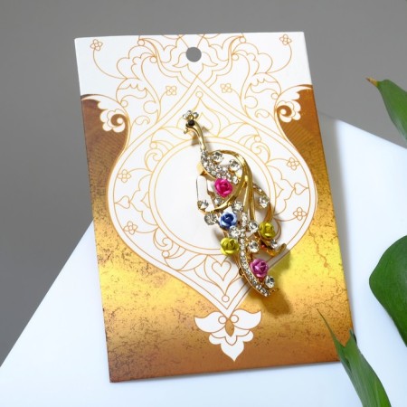 Brooch "Firebird", tail with flowers, colored in gold-2
