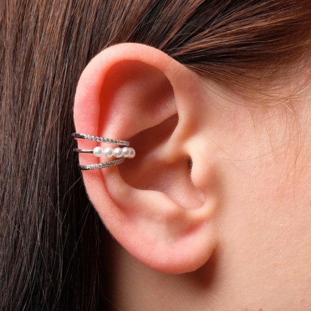 Earring "Kaff" line with rhinestones and pearls, white color in silver-1