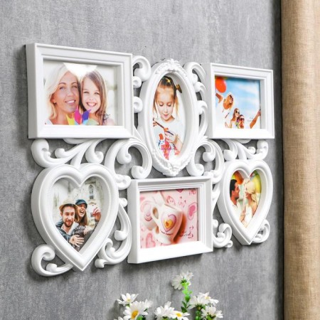 Photo frame plastic in 6 photos 10x15, 12x12 cm "curls" white 31.5x53 cm-1