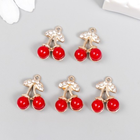 Decor for creativity metal, rhinestones "cherries" gold 1.9x1.4 cm-1